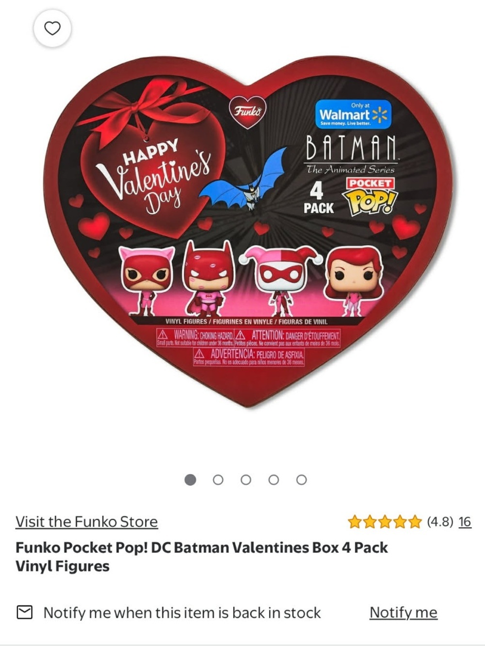 Funko Batman Animated Series Valentine's Pocket Pop! 4-Pack - Red, Black, Pink